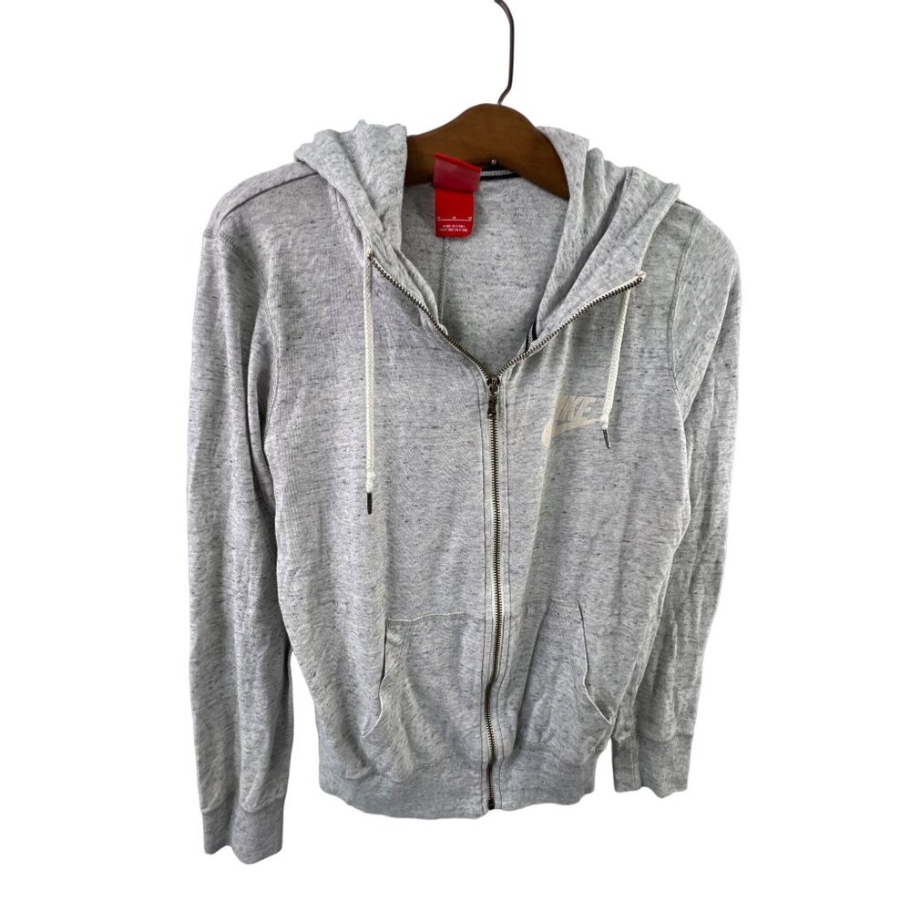 Nike Full-Zip Hoodie Size Medium Gray Heather Pockets Adjustable Drawstring Logo